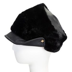 Faux fur vegan leather lizard print cap